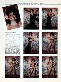 Sixteen Playboy photos of gorgeous, perfect - bodied beauty stipping  in Chicago in front of glistening, glittery curtains